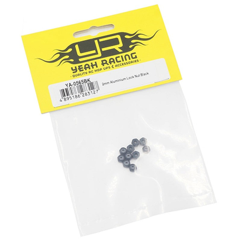 Yeah Racing 2mm Aluminium Lock Nut Black 10pcs  YA-0565BK